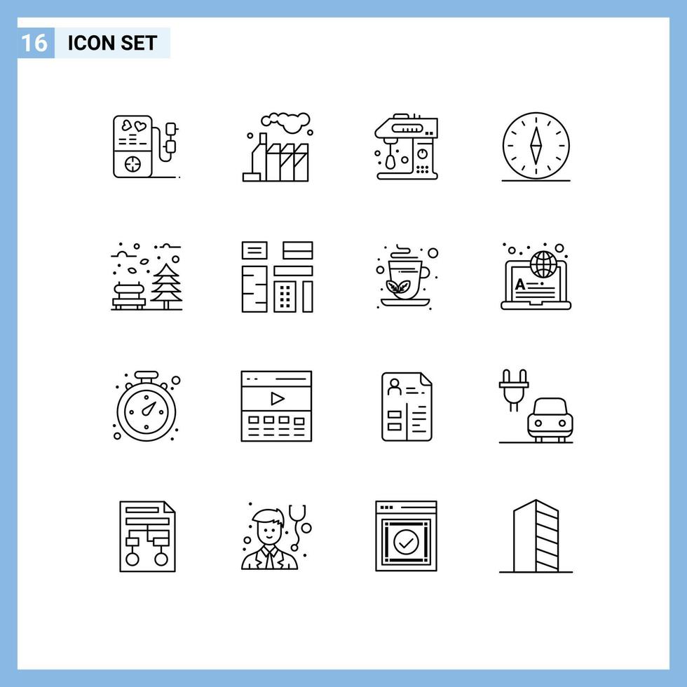 16 Universal Outline Signs Symbols of leaves travel cook navigation compass Editable Vector Design Elements