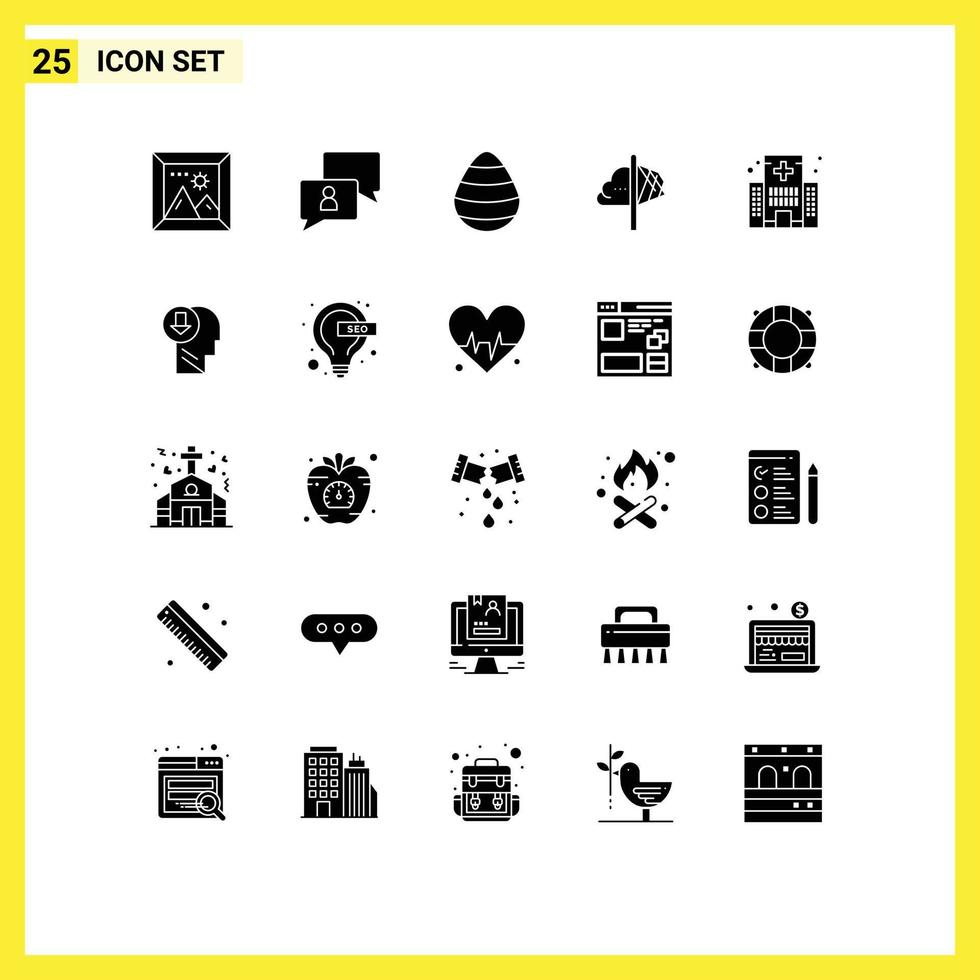 Pictogram Set of 25 Simple Solid Glyphs of building insight easter imagination creativity Editable Vector Design Elements