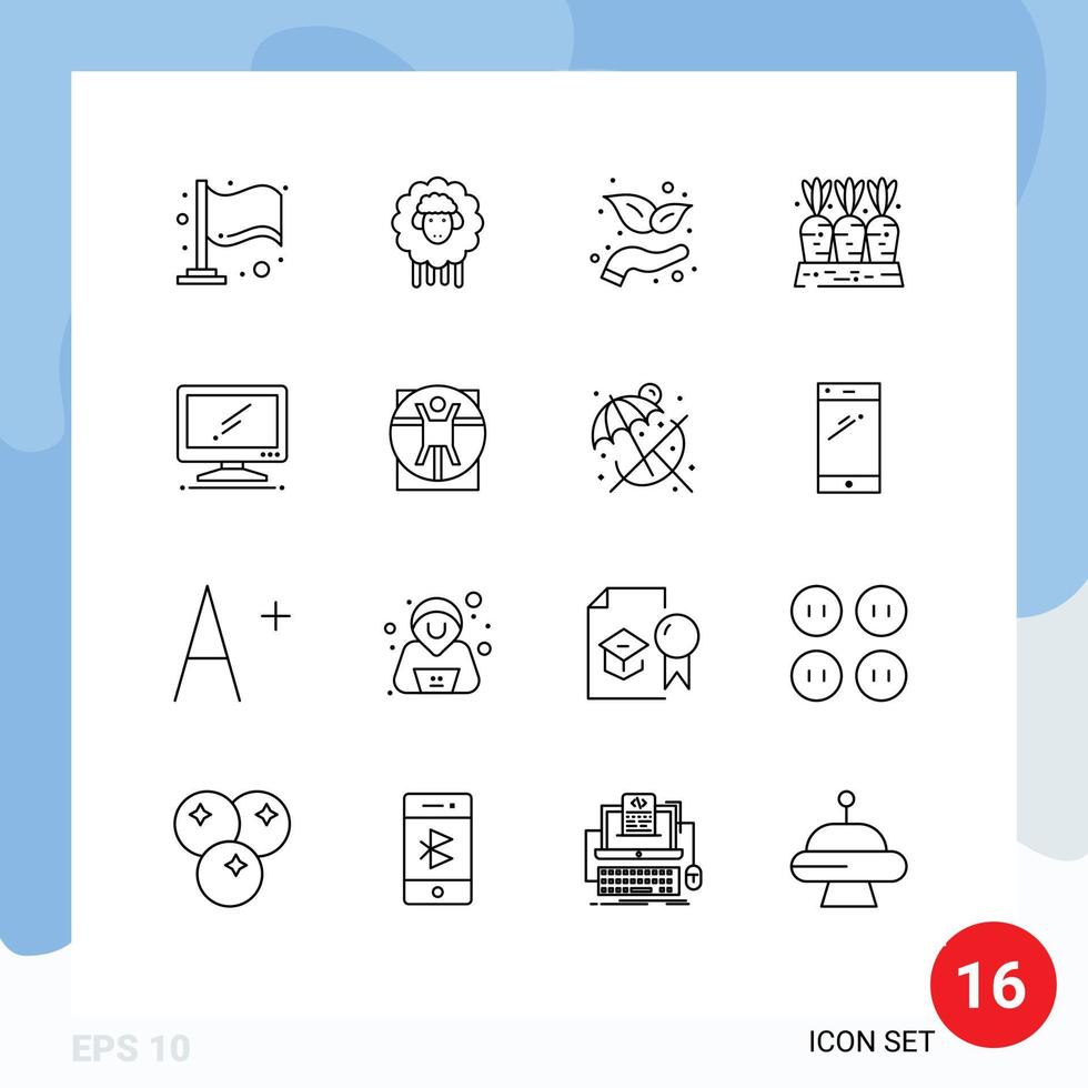 Pictogram Set of 16 Simple Outlines of device computer investment vegetable farm Editable Vector Design Elements