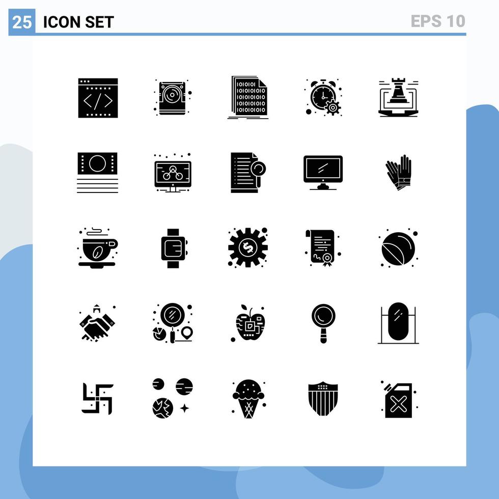 Universal Icon Symbols Group of 25 Modern Solid Glyphs of timer progress electronic counter data Editable Vector Design Elements