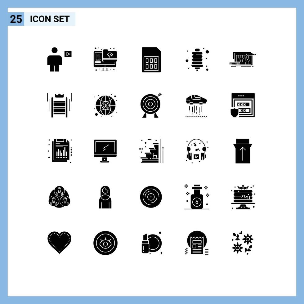 Modern Set of 25 Solid Glyphs and symbols such as energy energy bulb screen bulb sim Editable Vector Design Elements