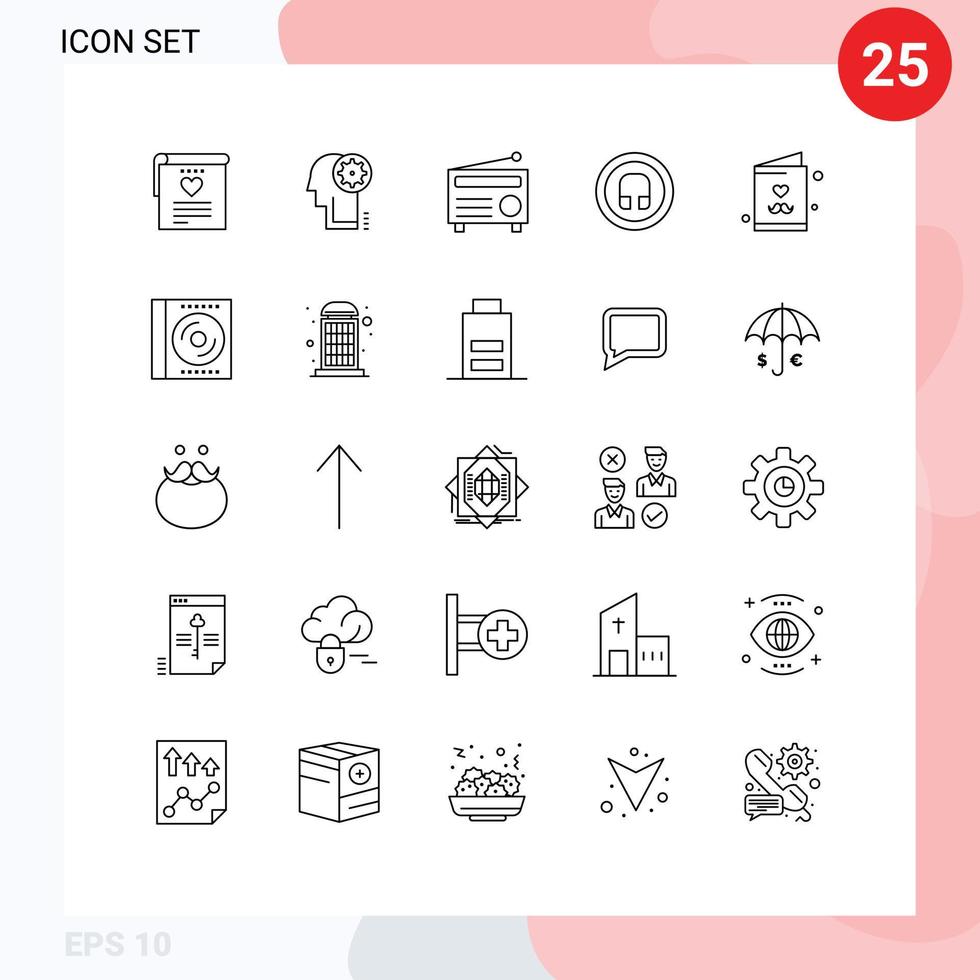 Modern Set of 25 Lines and symbols such as father ui radio basic earphone Editable Vector Design Elements