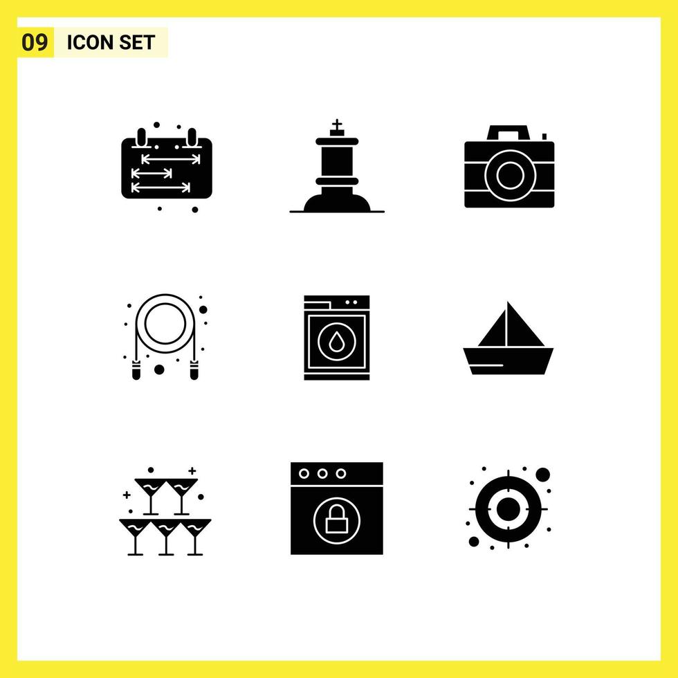 9 Universal Solid Glyph Signs Symbols of robbot machine computer laundry rope Editable Vector Design Elements