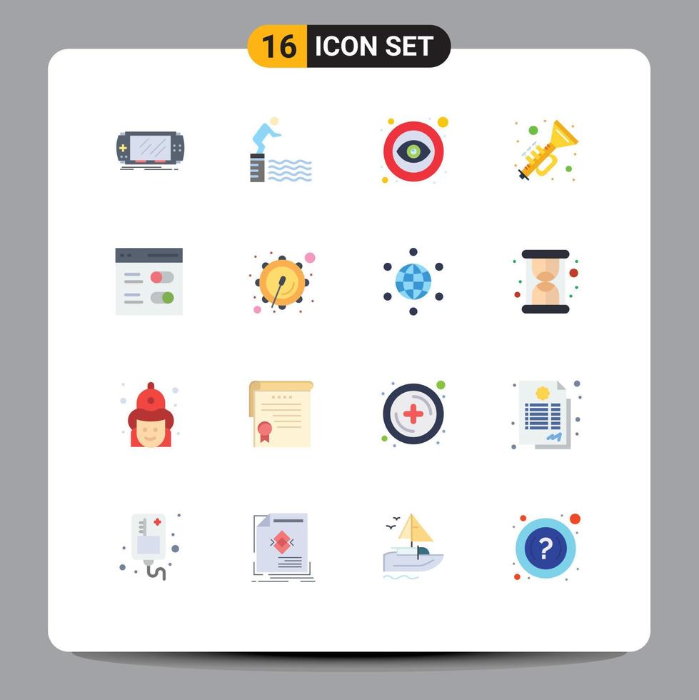 Set of 16 Modern UI Icons Symbols Signs for music ireland pool horns public Editable Pack of Creative Vector Design Elements