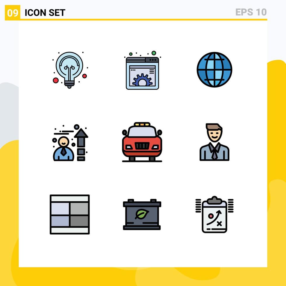 9 Filledline Flat Color concept for Websites Mobile and Apps police car web speedometer efficiency Editable Vector Design Elements