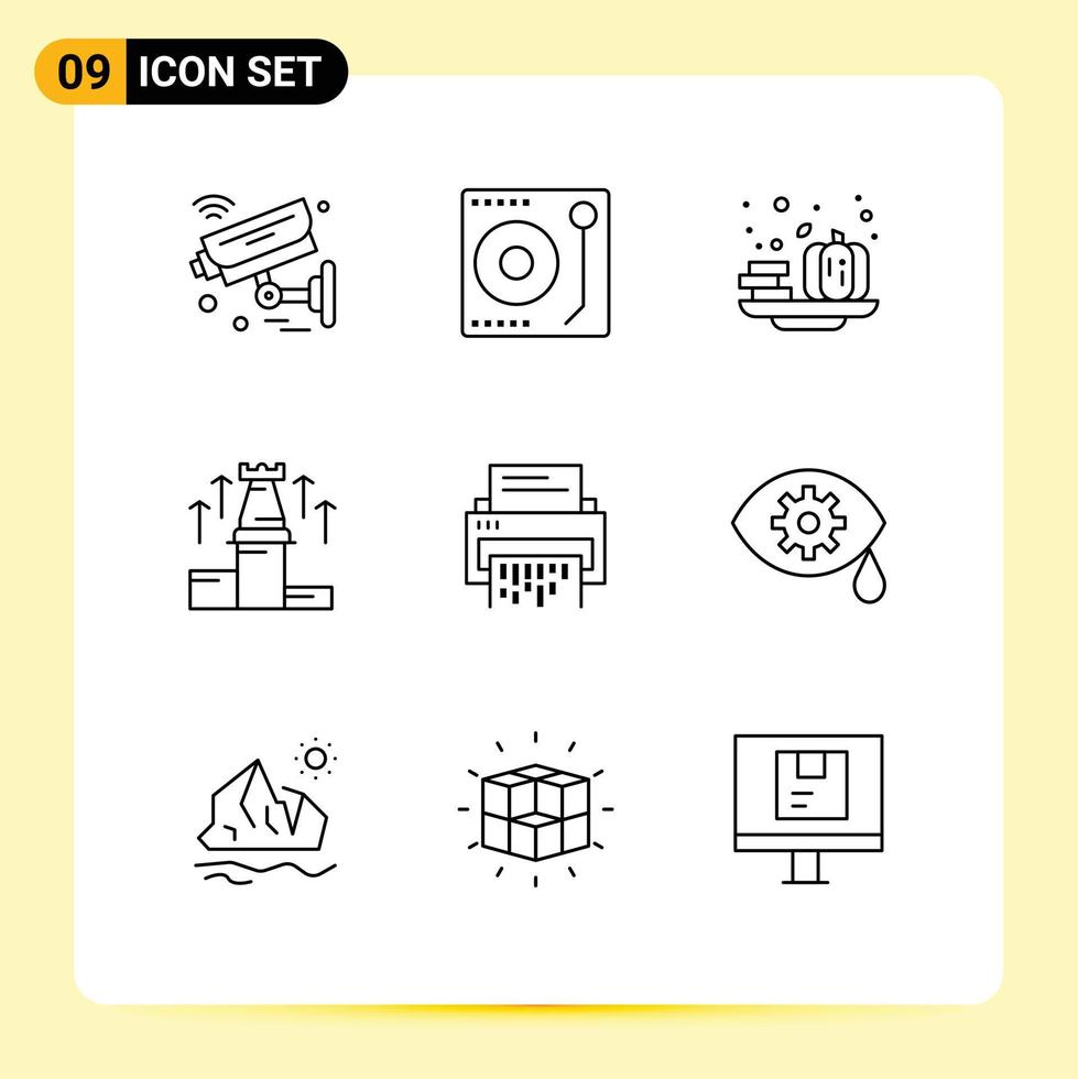 Set of 9 Commercial Outlines pack for arrow fort player up vegetable Editable Vector Design Elements