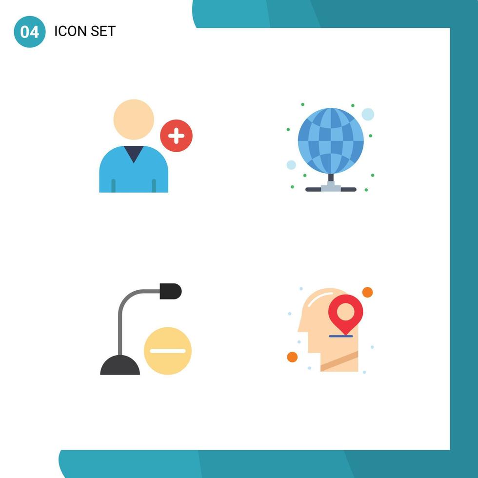 Editable Vector Line Pack of 4 Simple Flat Icons of follow gadget hosting server microphone Editable Vector Design Elements