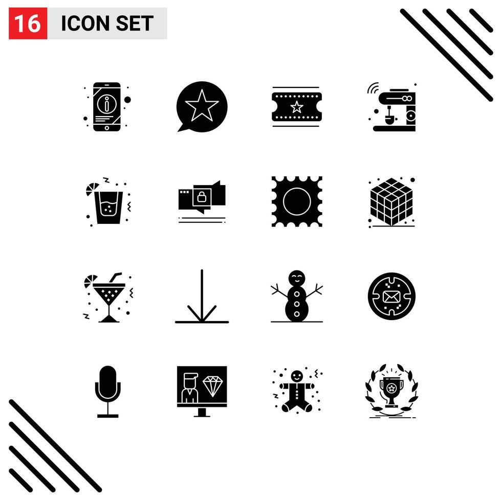 16 Universal Solid Glyphs Set for Web and Mobile Applications drink machine star iot coffee Editable Vector Design Elements