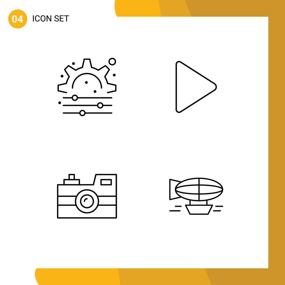 Line Pack of 4 Universal Symbols of creative retro camera play antique camera air Editable Vector Design Elements