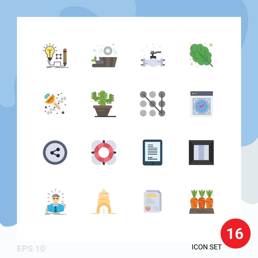 Universal Icon Symbols Group of 16 Modern Flat Colors of antenna radar communication mechanical food leaves Editable Pack of Creative Vector Design Elements