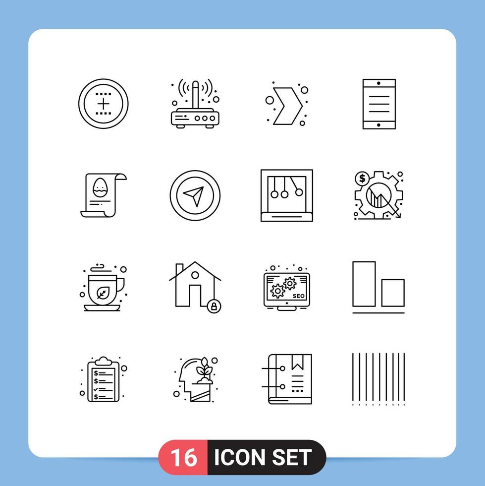 Mobile Interface Outline Set of 16 Pictograms of file cell connection mobile multimedia Editable Vector Design Elements