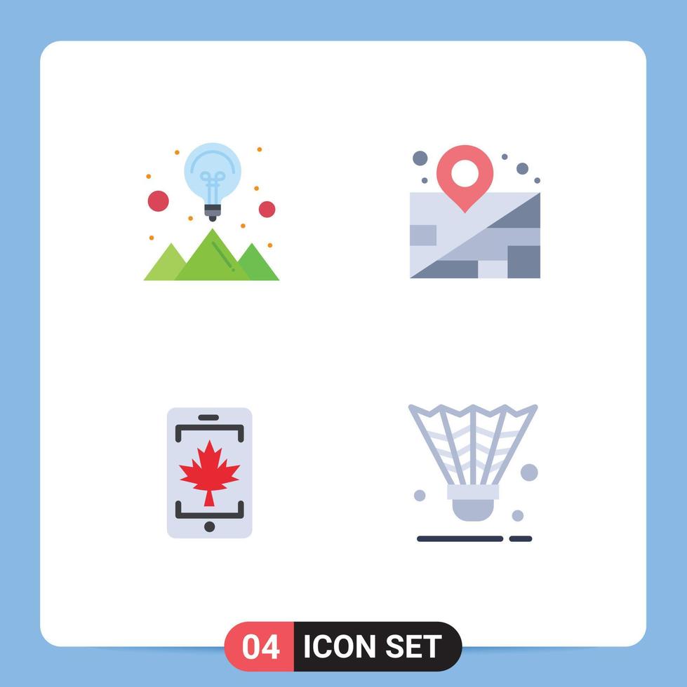 Editable Vector Line Pack of 4 Simple Flat Icons of creative canada strategy solution management badminton Editable Vector Design Elements