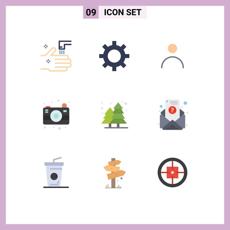 9 Universal Flat Colors Set for Web and Mobile Applications cityscape plant personal camping camera Editable Vector Design Elements