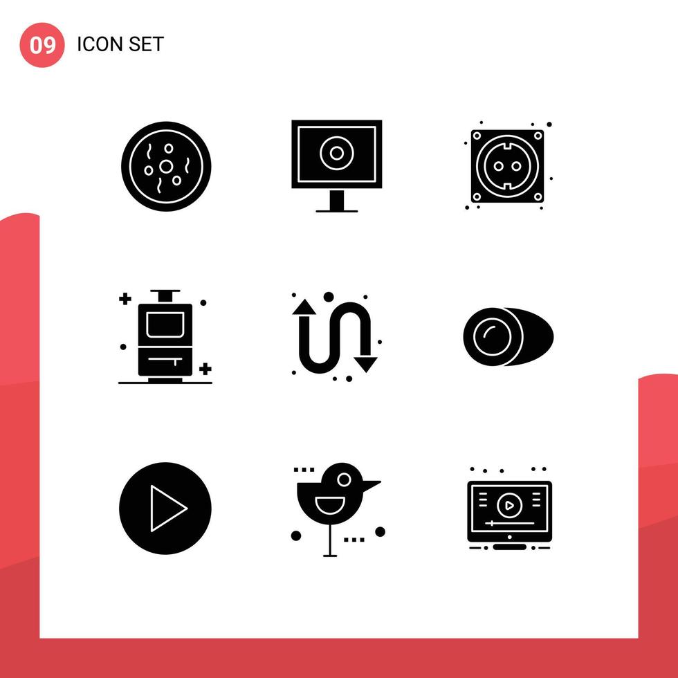 User Interface Pack of 9 Basic Solid Glyphs of coconut repeat computer arrows travel Editable Vector Design Elements