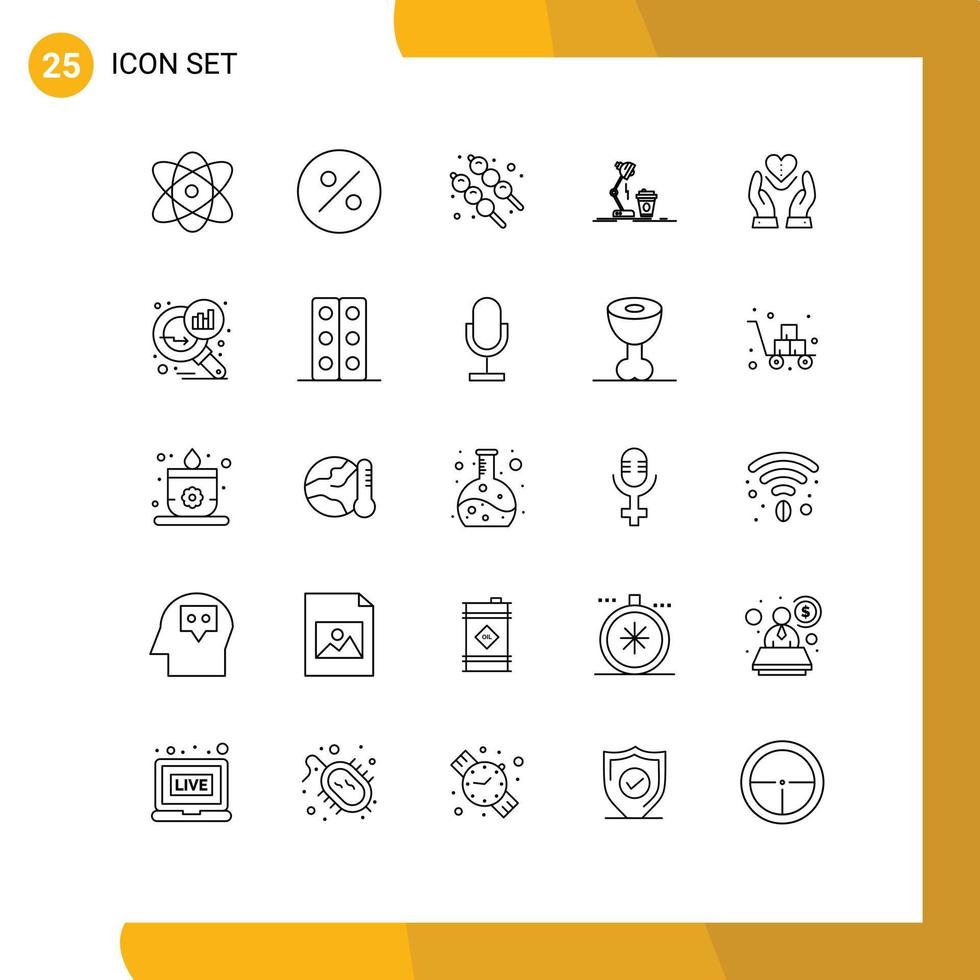 Pictogram Set of 25 Simple Lines of heart compassion summer care lamp Editable Vector Design Elements
