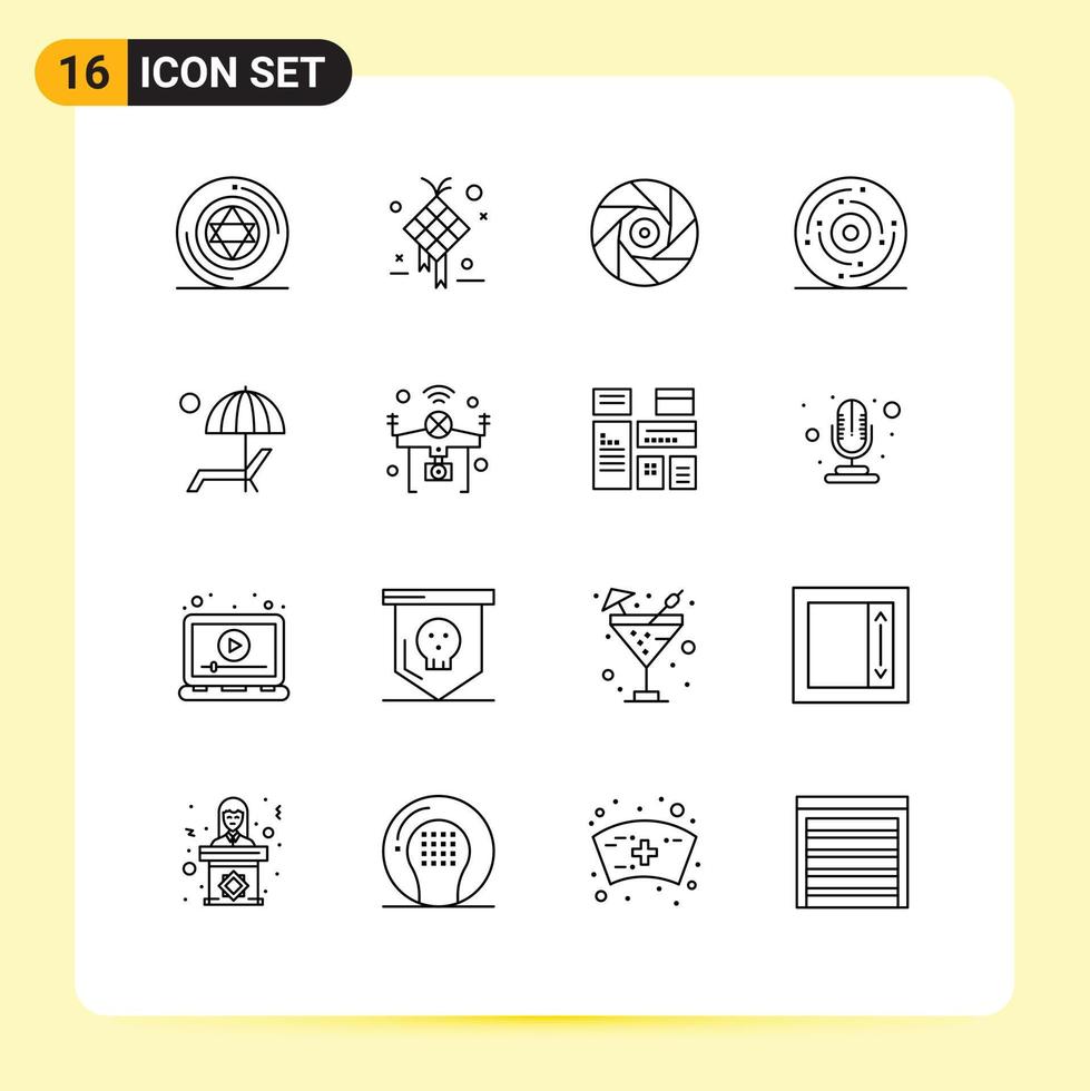 Modern Set of 16 Outlines and symbols such as new happy hanging event shutter Editable Vector Design Elements