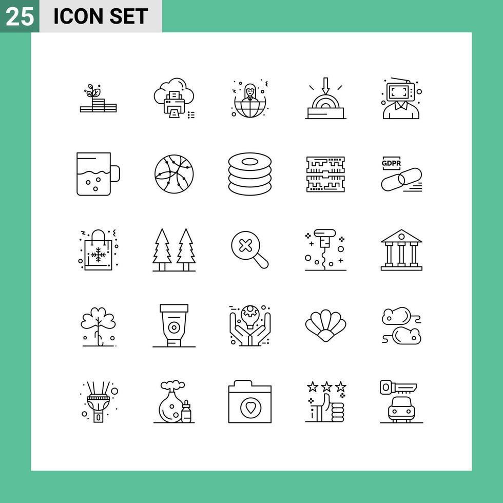 Set of 25 Vector Lines on Grid for content software device download world Editable Vector Design Elements