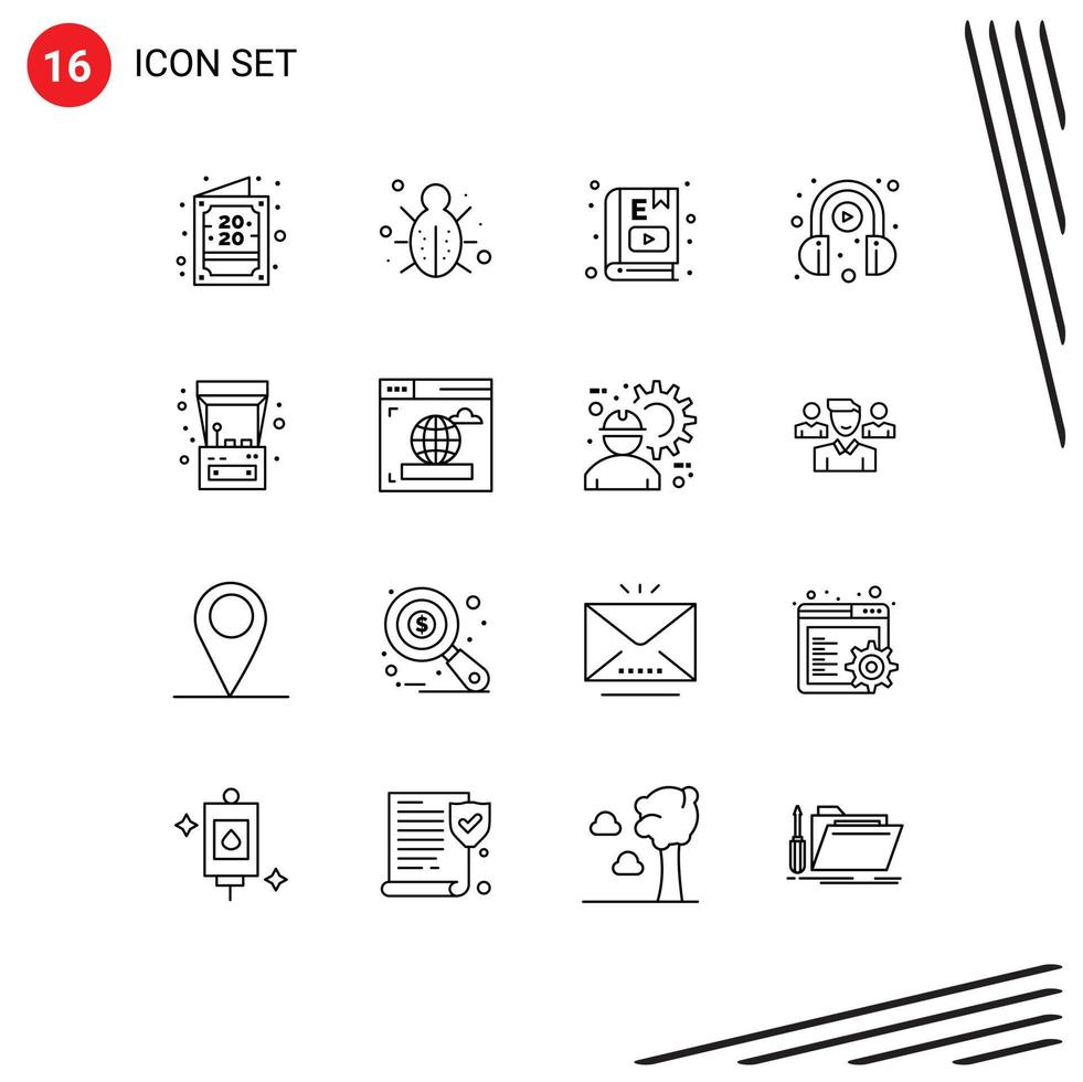 16 Outline concept for Websites Mobile and Apps play headphone security e learning learning Editable Vector Design Elements