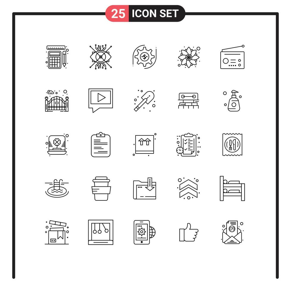 Universal Icon Symbols Group of 25 Modern Lines of devices rangoli lens pattern money Editable Vector Design Elements