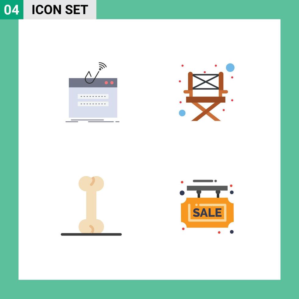 4 iconos planos universales establecidos para aplicaciones web y móviles fraude comida contraseña camping info tablero elementos de diseño vectorial editables vector