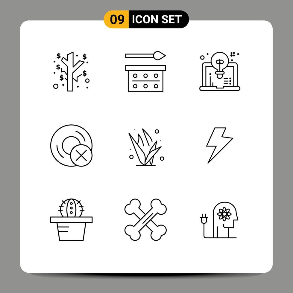 Group of 9 Outlines Signs and Symbols for grass gadget art disc computers Editable Vector Design Elements