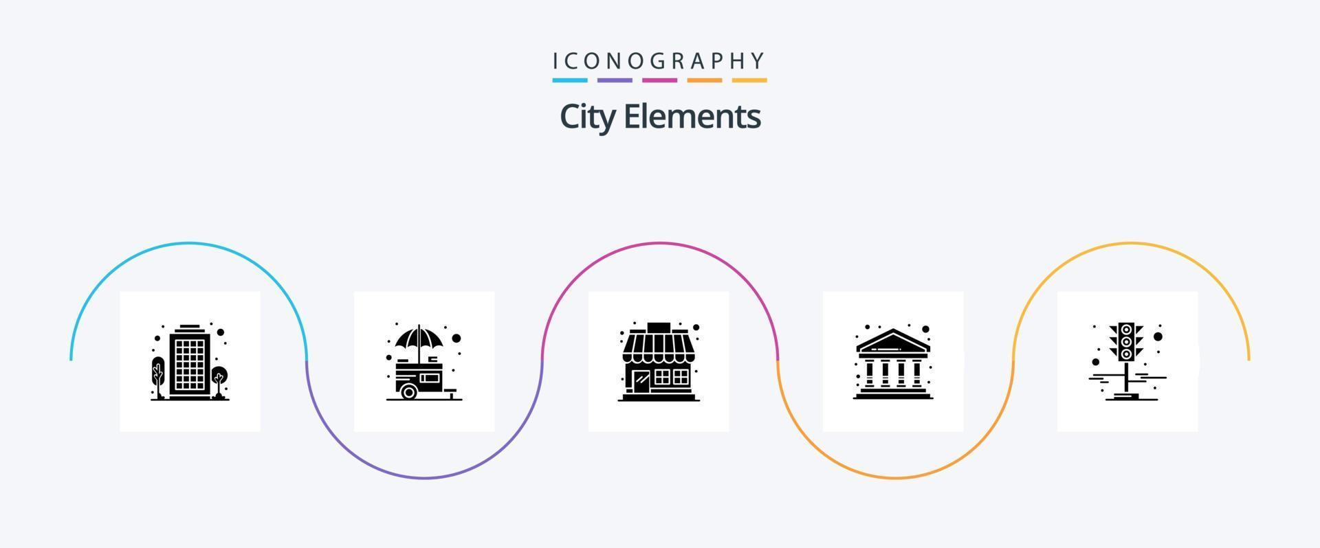 paquete de iconos de glifo 5 de elementos de la ciudad que incluye señal. finanzas. comercio. ciudad. almacenar vector