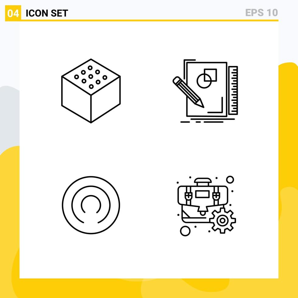 Set of 4 Modern UI Icons Symbols Signs for cube cloak sketching geometry cog Editable Vector Design Elements