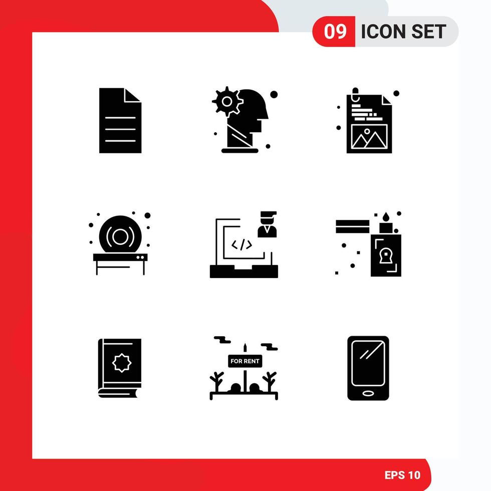 9 User Interface Solid Glyph Pack of modern Signs and Symbols of development coding personal hardware disk Editable Vector Design Elements
