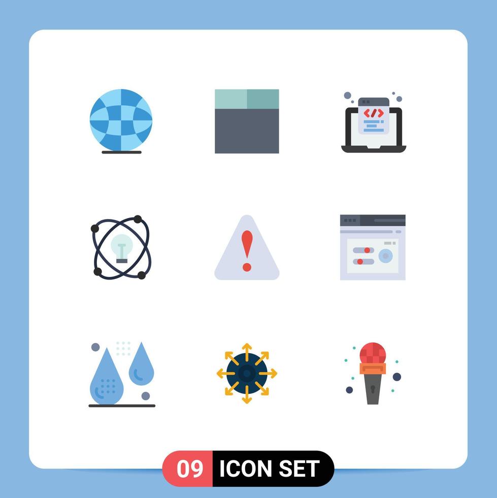 Group of 9 Flat Colors Signs and Symbols for keyword triangle programming alert light Editable Vector Design Elements