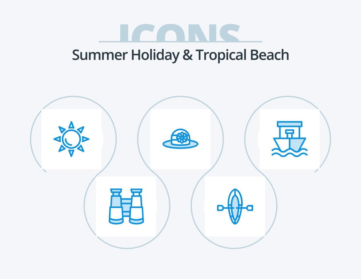 Beach Blue Icon Pack 5 Icon Design. . summer. sun. boat. ship vector