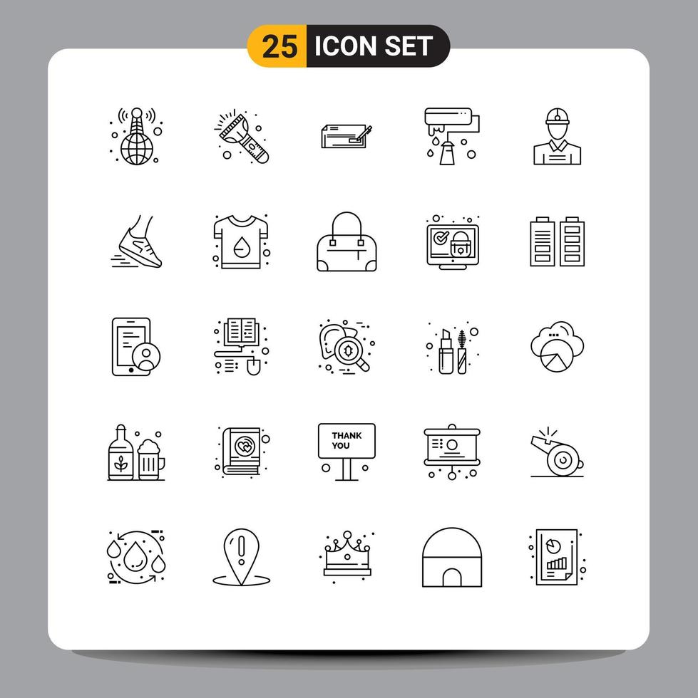 25 User Interface Line Pack of modern Signs and Symbols of construction paint bank brush money Editable Vector Design Elements