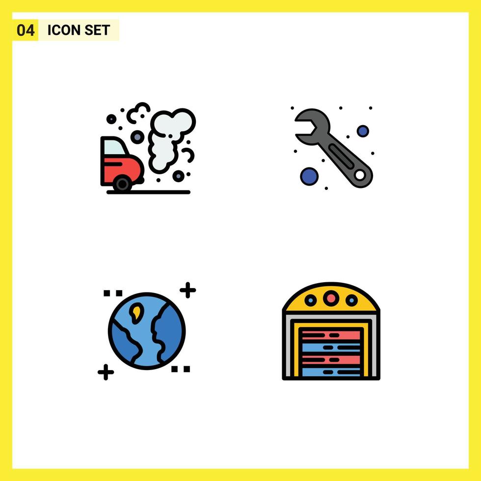 Stock Vector Icon Pack of 4 Line Signs and Symbols for car space pollution wrench construction Editable Vector Design Elements