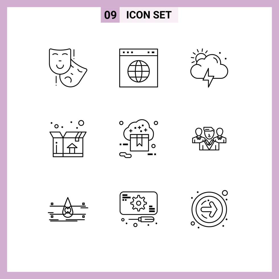 9 Universal Outlines Set for Web and Mobile Applications store online storm cloud delivery Editable Vector Design Elements