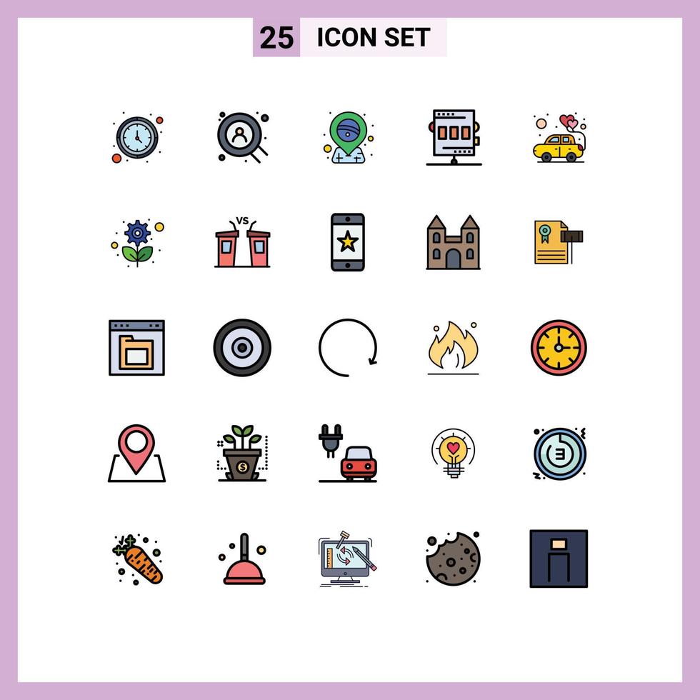 Set of 25 Commercial Filled line Flat Colors pack for heart recreation carnival game athletics Editable Vector Design Elements