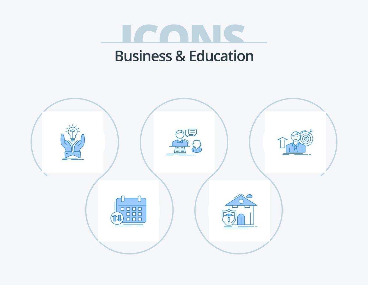 Business And Education Blue Icon Pack 5 Icon Design. chat. casualty. hands. creative vector