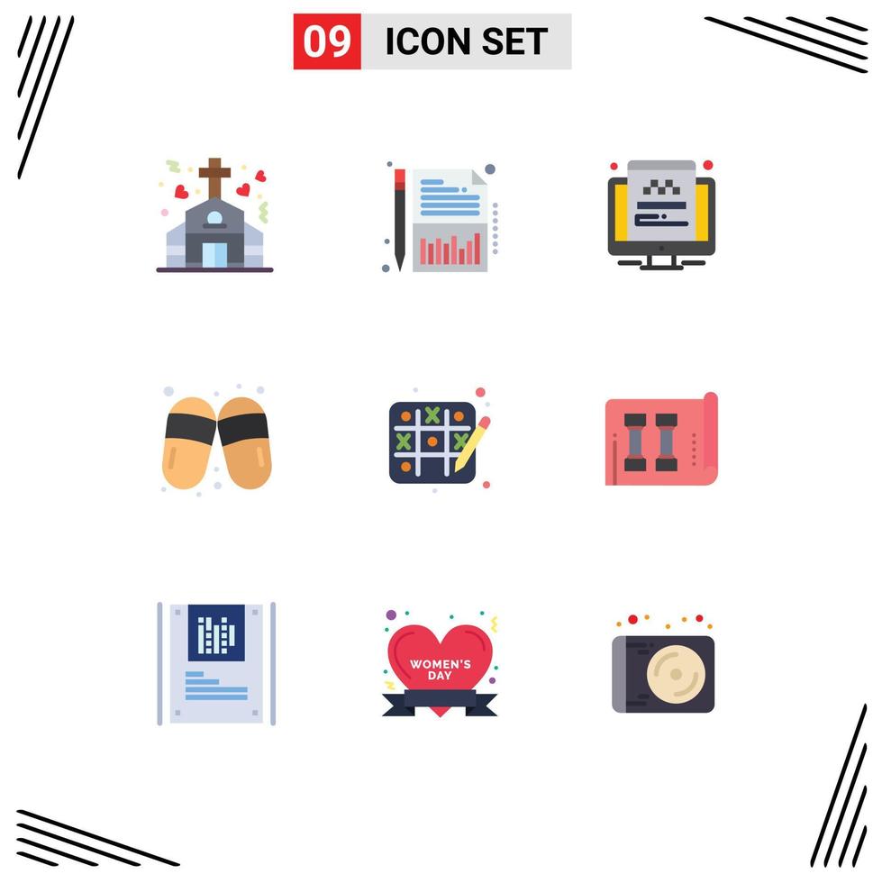 Stock Vector Icon Pack of 9 Line Signs and Symbols for hobbies slippers taxi sauna sandal Editable Vector Design Elements