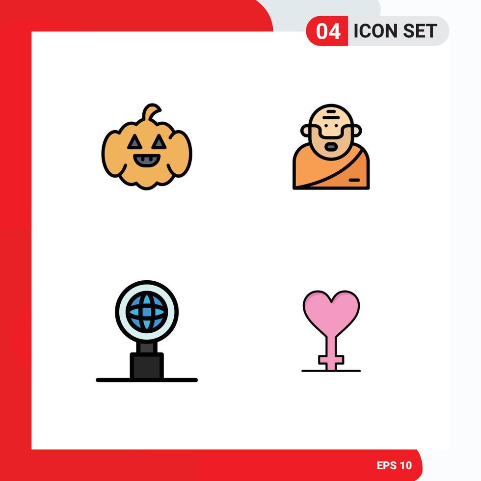 Stock Vector Icon Pack of 4 Line Signs and Symbols for pumkin search god old gender Editable Vector Design Elements