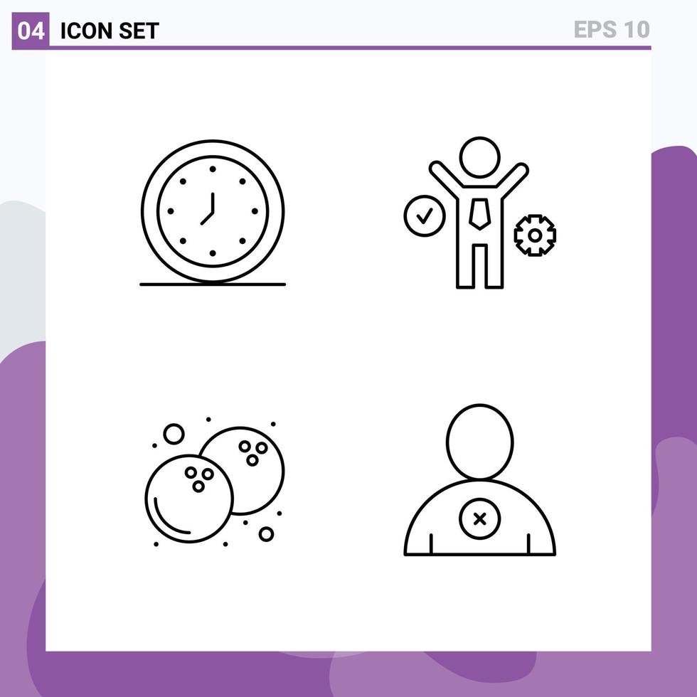 Group of 4 Filledline Flat Colors Signs and Symbols for alarm food time idea delete Editable Vector Design Elements