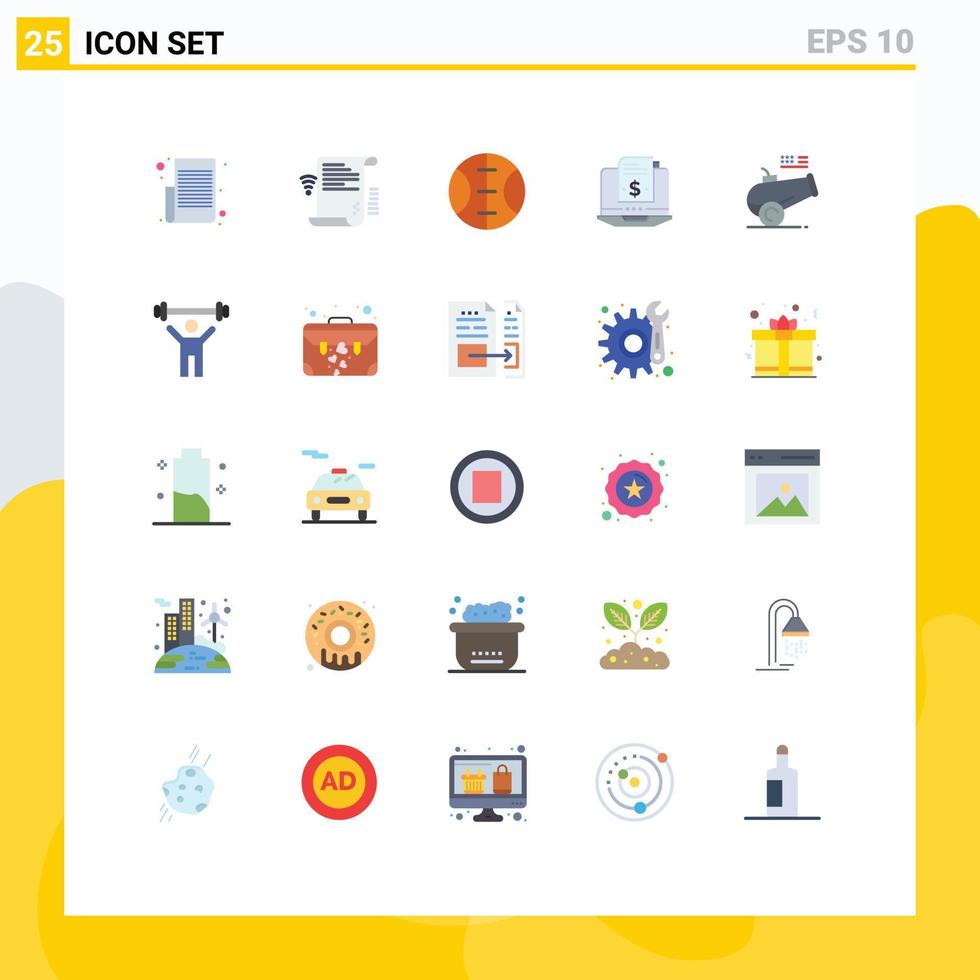Mobile Interface Flat Color Set of 25 Pictograms of cannon digital wifi subscription model subscription Editable Vector Design Elements