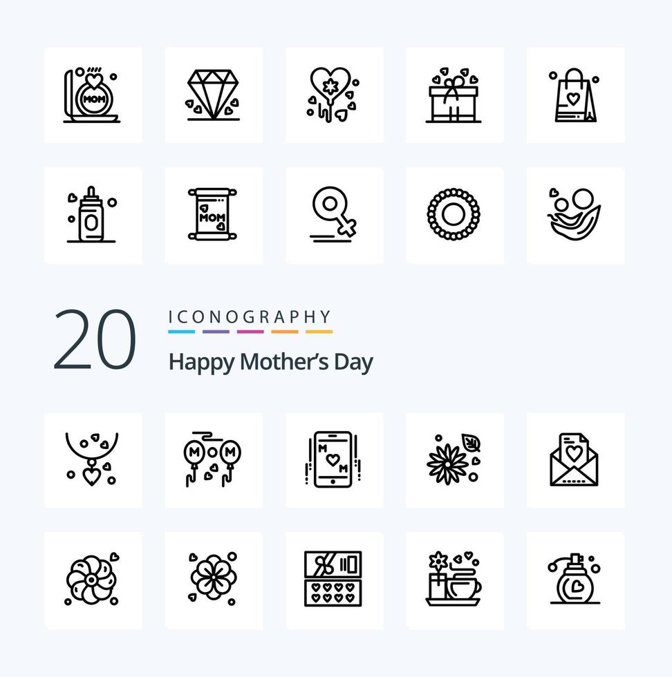 20 Happy Mothers Day Line icon Pack like buttercup  love  mother love vector