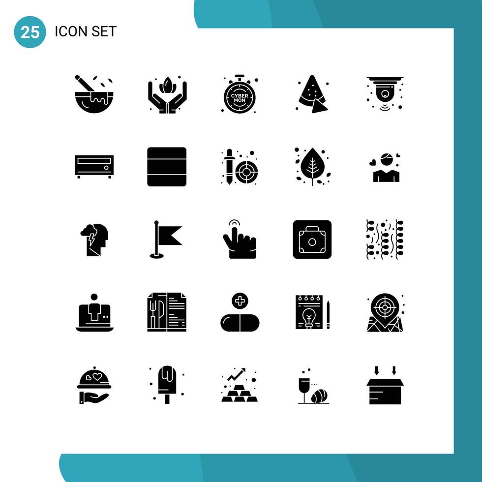 Solid Glyph Pack of 25 Universal Symbols of device smart circuit discount cctv food Editable Vector Design Elements
