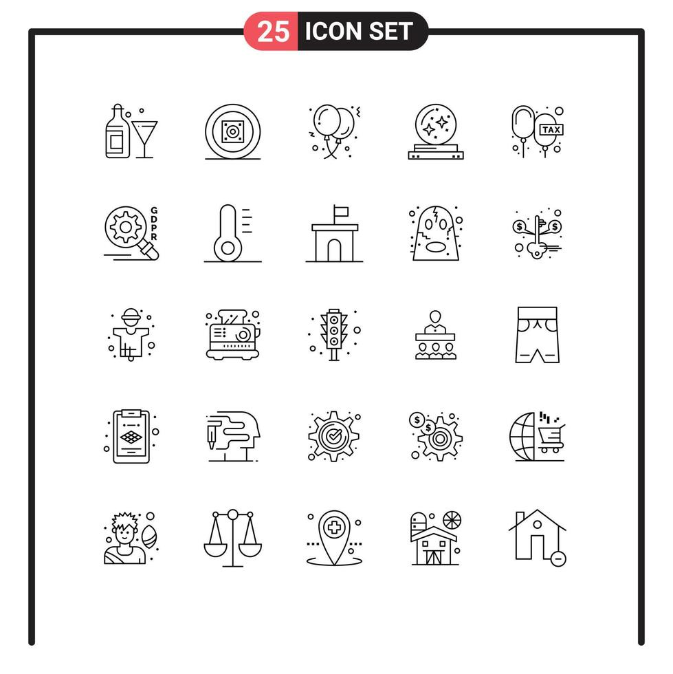 conjunto de 25 iconos de interfaz de usuario modernos símbolos signos para globos mágicos de estrellas elementos de diseño vectorial editables de cumpleaños de cristal vector