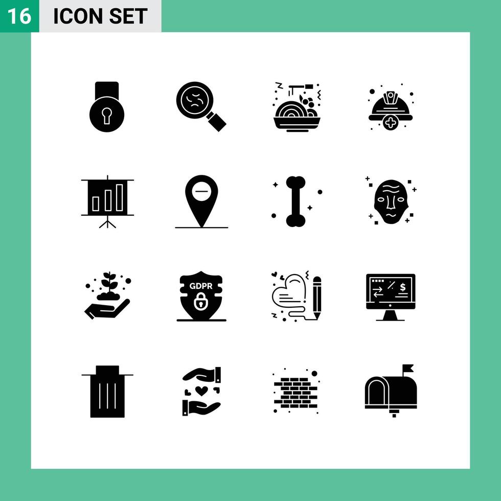 Set of 16 Vector Solid Glyphs on Grid for presentation business food labour hard Editable Vector Design Elements