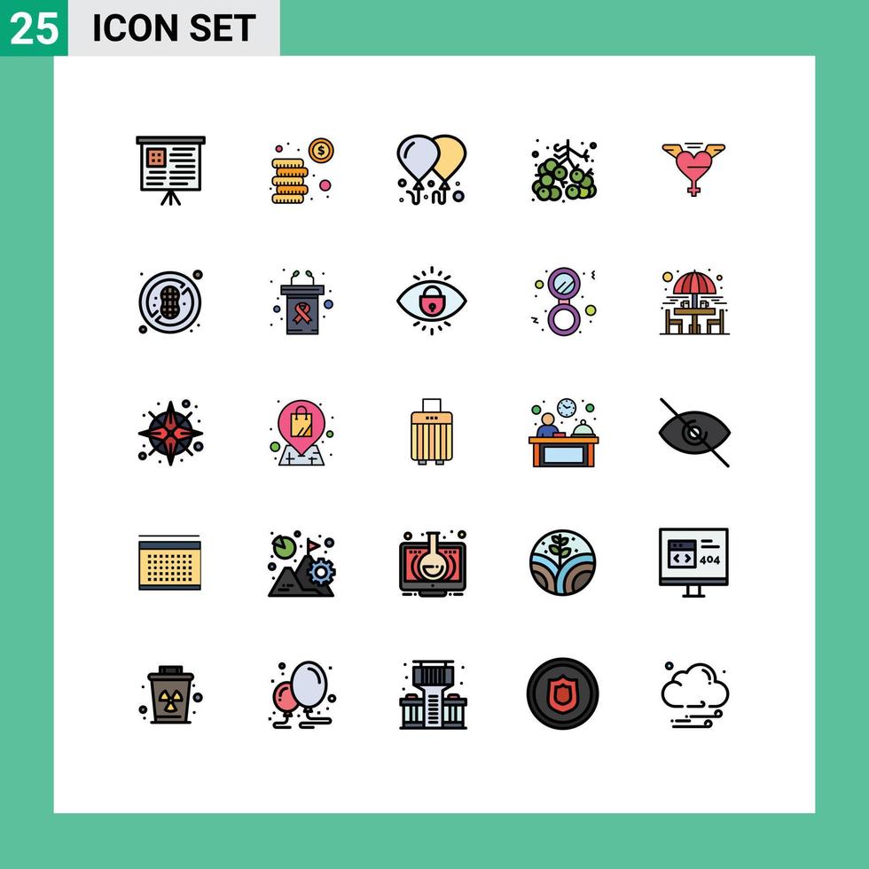 conjunto de 25 iconos de interfaz de usuario modernos símbolos signos para motivación de amor saludable alas elementos de diseño vectorial editables de frutas vector