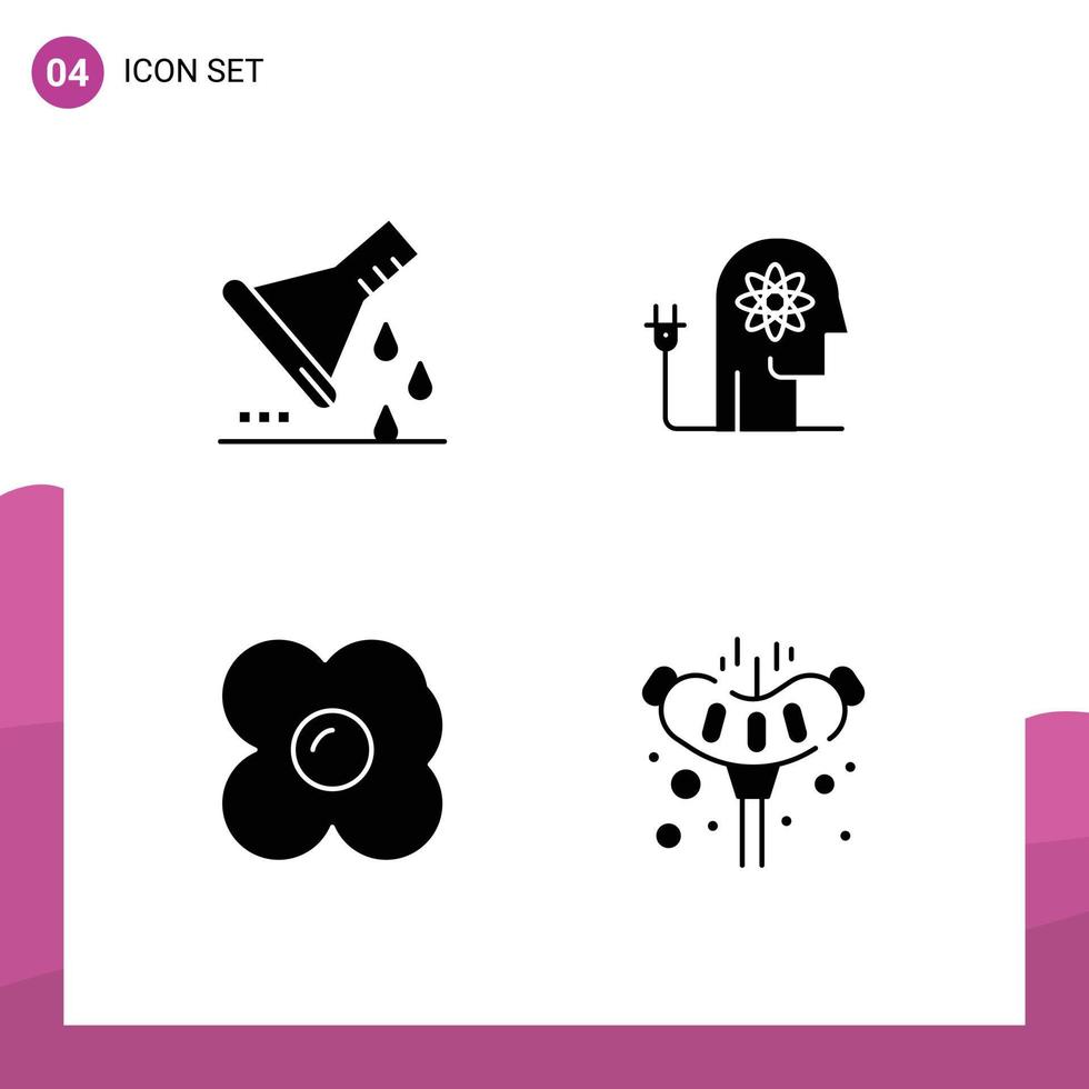 4 Creative Icons Modern Signs and Symbols of chemical flask mind sample flask ability kitchen Editable Vector Design Elements
