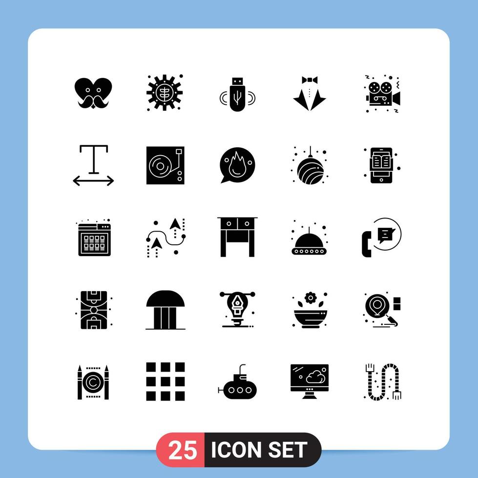 Modern Set of 25 Solid Glyphs and symbols such as wedding suit usb love bow Editable Vector Design Elements