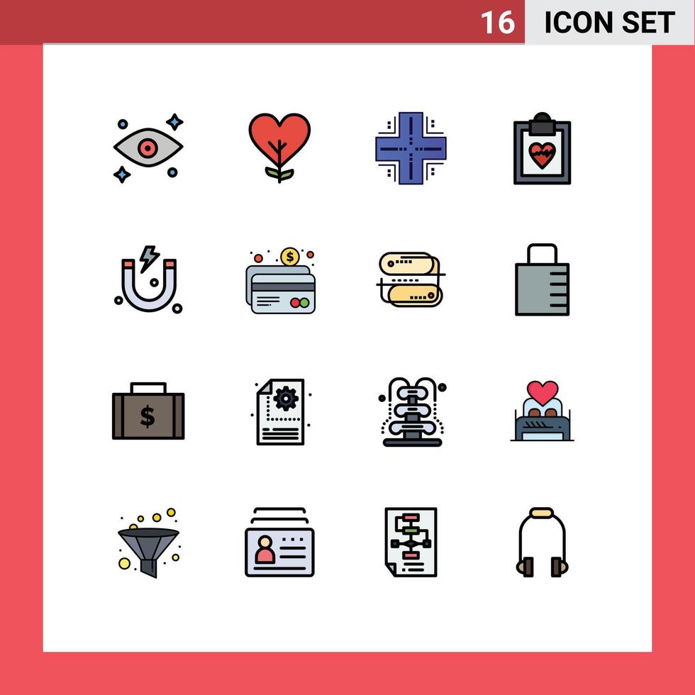 Group of 16 Flat Color Filled Lines Signs and Symbols for magnet results computing medical server Editable Creative Vector Design Elements