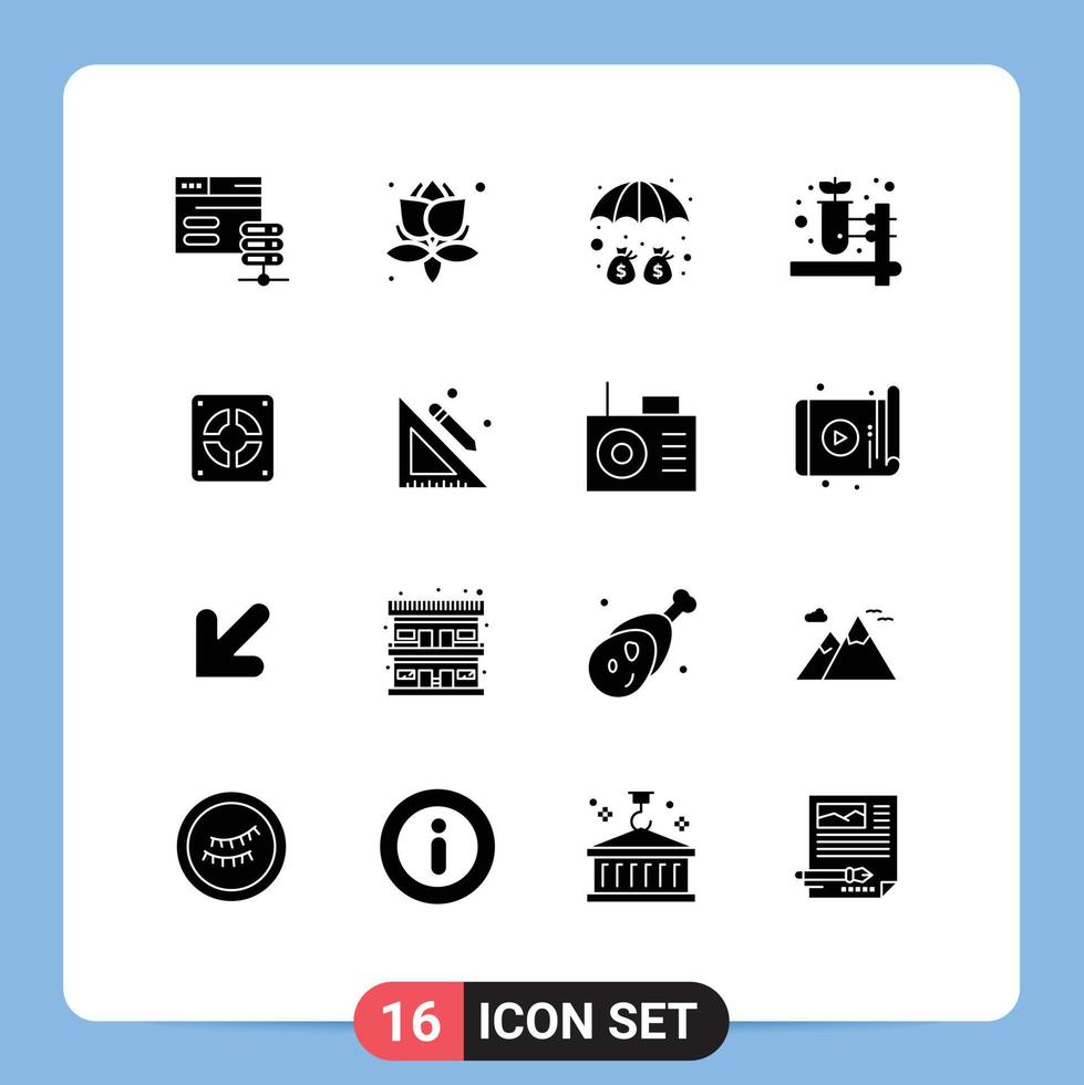 Modern Set of 16 Solid Glyphs and symbols such as plumbing mechanical money extractor herbal test Editable Vector Design Elements