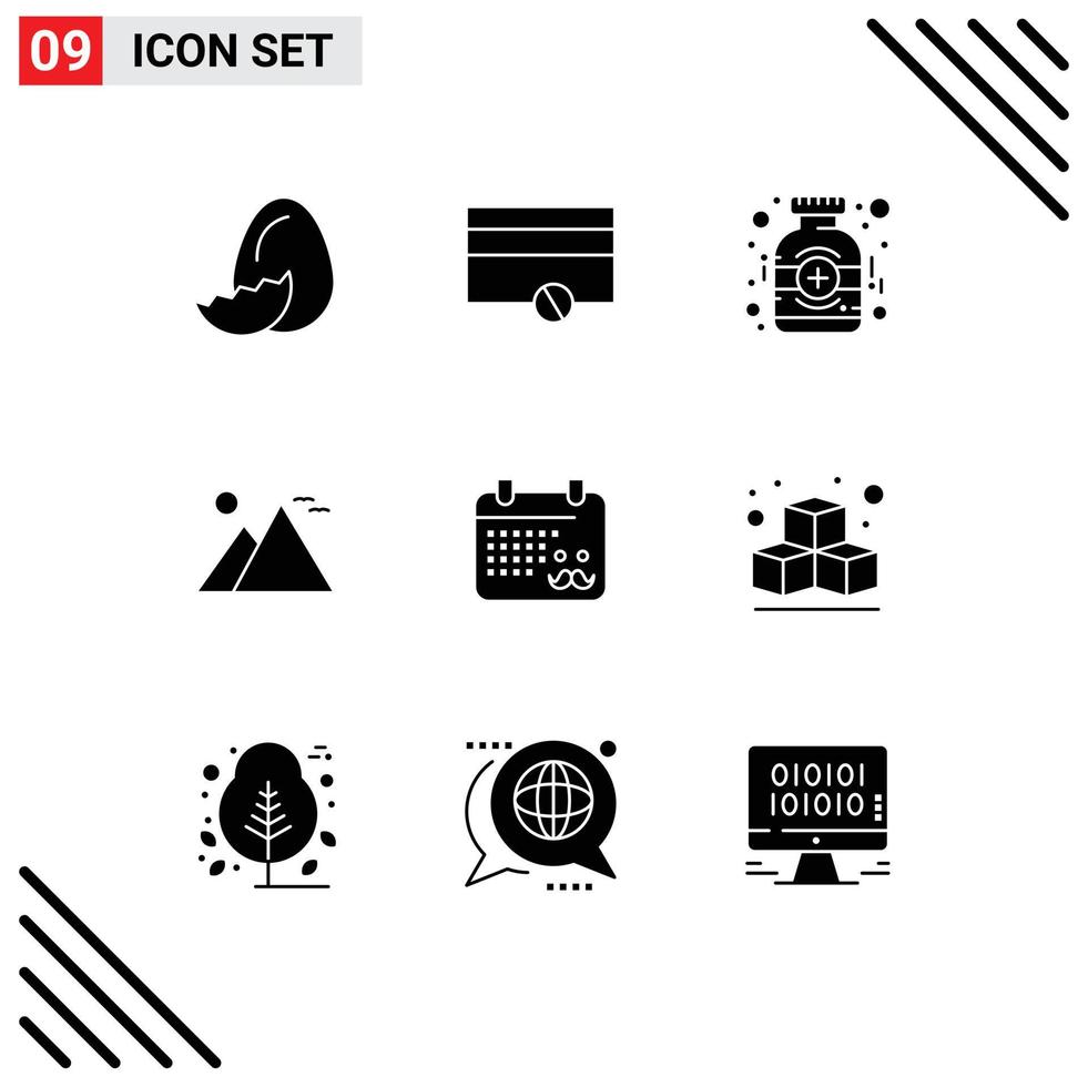 Set of 9 Modern UI Icons Symbols Signs for dad sun medical pyramid giza Editable Vector Design Elements