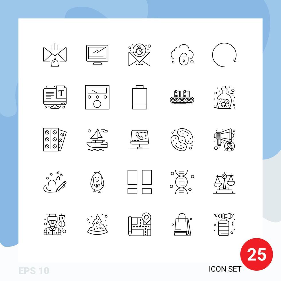 Editable Vector Line Pack of 25 Simple Lines of lock internet imac message email Editable Vector Design Elements